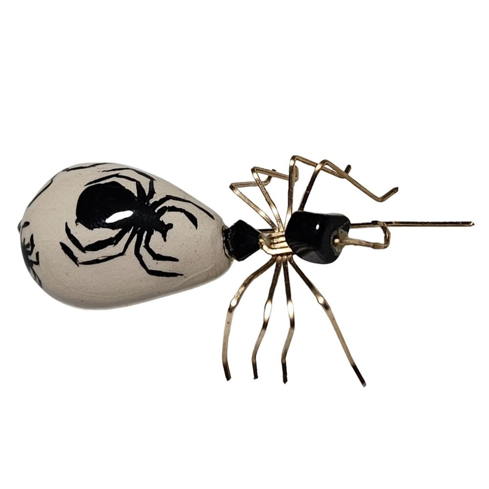 Handmade Ceramic Gold Wire Spider Brooch Pin Halloween Fashion Jewelry Women